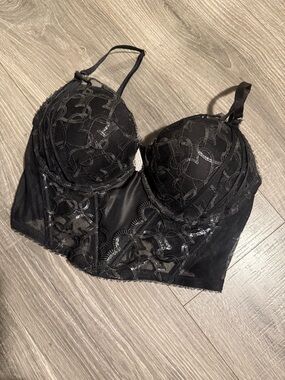 Victoria's Secret Black Lace Longline Bra